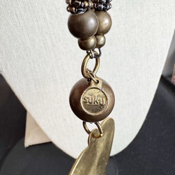 Vintage Suku Chunky Gold Tone Heart Long Necklace Boho Unique Bohemian - Picture 6 of 9